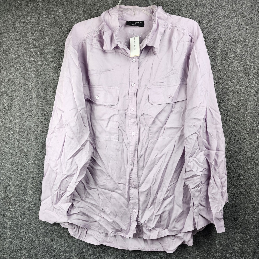 Lane Bryant Shirt Womens 26 No-Peek Collection Lavender Button Down NEW